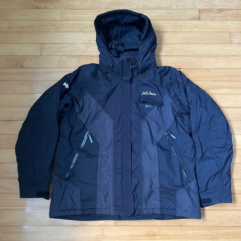 Helly Hansen Mens Black Topographic Pattern Hooded Performance Jacket Large HH